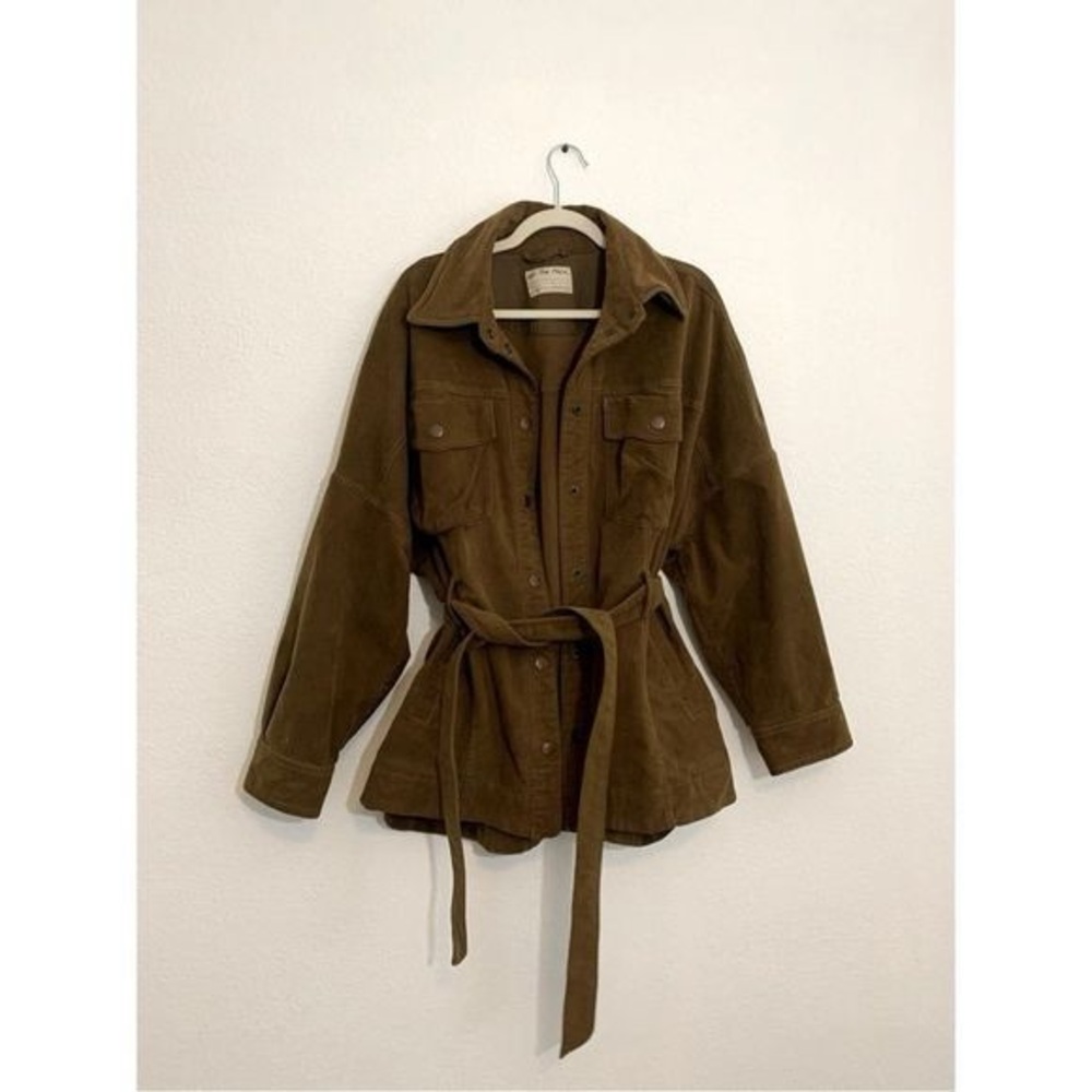 We the Free Cylde Shirt Jacket Brown Brush Green Size Large